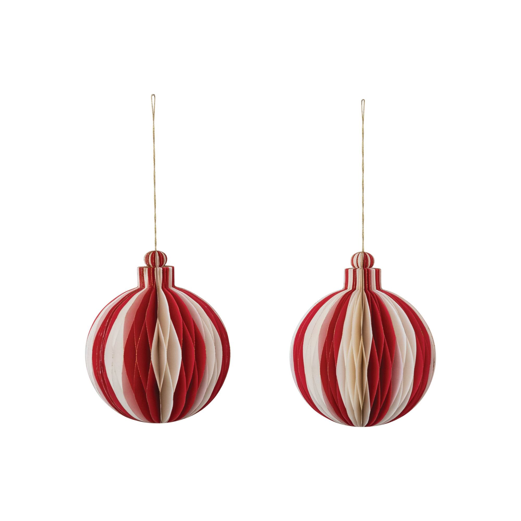 Hello Honey® Red & Cream Glittering Honeycomb Paper Ornaments, 2ct.